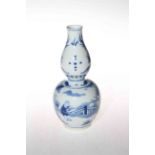 Chinese blue and white double gourd vase with outdoor figure decoration, six character mark to base,