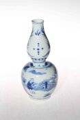 Chinese blue and white double gourd vase with outdoor figure decoration, six character mark to base,