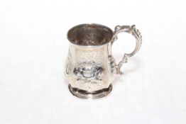 Small Victorian silver christening mug with embossed decoration, Birmingham 1874.