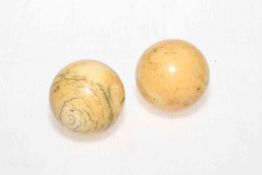 Two 19th Century Ivory billiard balls.