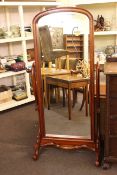 Victorian style mahogany arched top cheval mirror, 170 x 88cm.