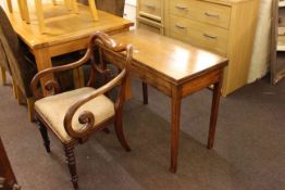 19th Century mahogany fold top tea table and Victorian mahogany scroll arm elbow chair (2).