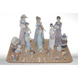 Five Lladro and three Nao figures and collection of Swarovski and other glass animal ornaments.
