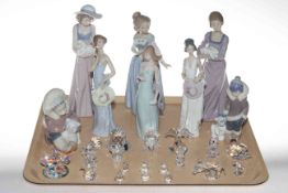 Five Lladro and three Nao figures and collection of Swarovski and other glass animal ornaments.