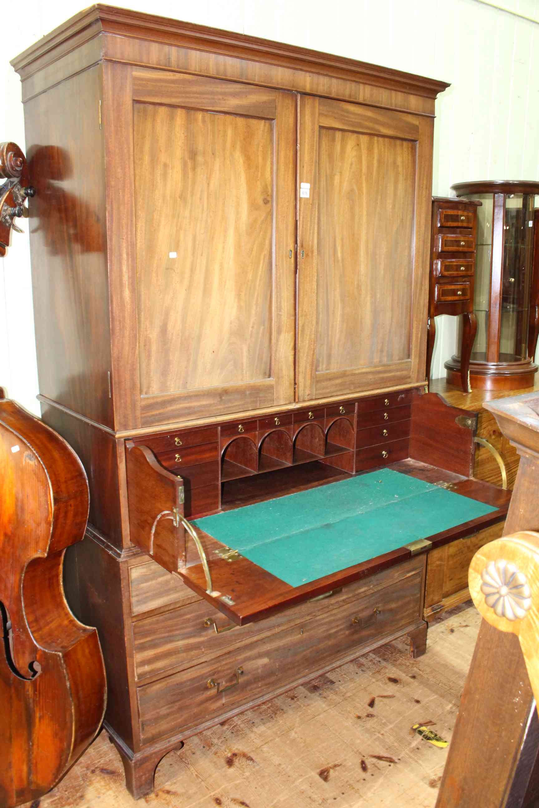 Victorian mahogany secretaire linen press having two panelled doors above a secretaire drawer with - Image 2 of 2