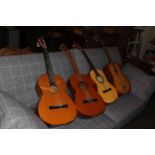 Four acoustic guitars including Almeria, Herald, Eko and Spanish.