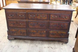 19th Century oak and mahogany Lancashire mule chest having six faux drawers above three base