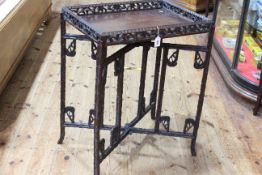 Chinese carved hardwood folding tray top table, 76 x 59 x 42cm.
