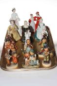 Five Coalport, two Royal Doulton and Royal Worcester figures together with six Hummel figures.