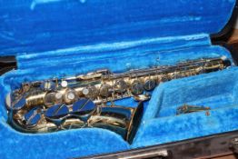 Imported by Boosey & Hawkes, 'Powertone' 97552 made in Czechoslovakia saxophone in case.