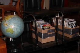 Collection of DC, Marvel and other comics, plus globe.