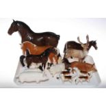 Assorted Beswick horses, foal, stag, two pigs, ram, sheep and four hounds (14).