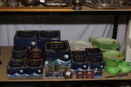 Collection of Myth & Magic boxed ornaments, Carlton Ware leaf dishes, Leeds Creamware plates, etc.