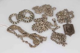 Collection of silver jewellery including watch Alberts and chains.