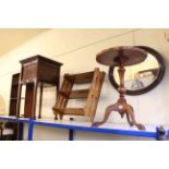 Edwardian inlaid sewing table, walnut tripod wine table,