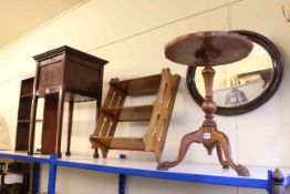 Edwardian inlaid sewing table, walnut tripod wine table,