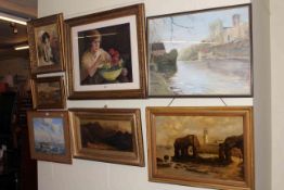 Collection of various oil paintings and prints (13).