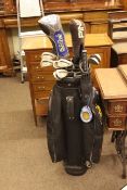 Golf bag and collection of ten golf clubs including Callaway.