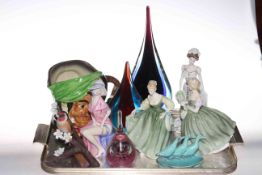 Three Royal Doulton figures including Harriet, Clarissa and Fair Lady, Coalport Charlotte,