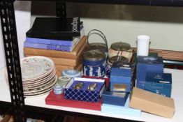 Wedgwood Blue Jasperware biscuit jars and two others, collectors plates, Ringtons, etc.