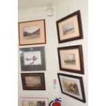 Collection of watercolours including seascapes and landscapes.