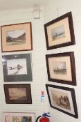 Collection of watercolours including seascapes and landscapes.