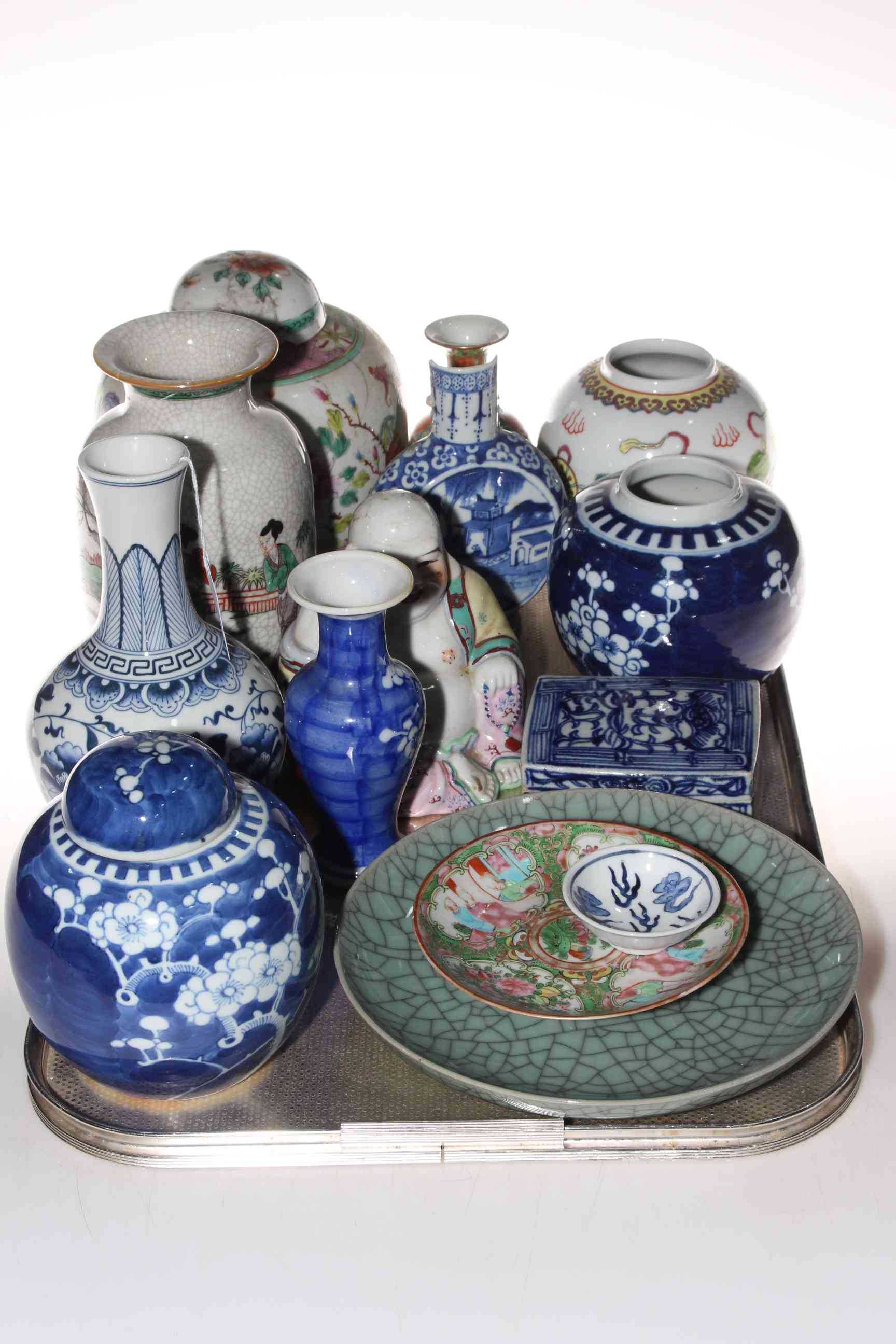 Quantity of Oriental china including vases, ginger jars, crackle glaze plate,