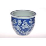 Large Chinese blue and white jardiniere with a blossom pattern, 25cm high.