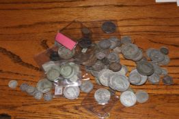 Tin of coinage housing Roman coins, pre 1947 silver coinage (approx 670g) including half crowns,