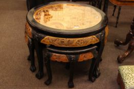 Circular carved Oriental nest of five tables, 54 x 76cm dia.