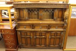 Old Charm glazed door top court cupboard, 137cm by 137cm by 46cm.