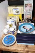 Ringtons caddies, cups, Royal Worcester and other commemorative plates, doll and plated tea set.