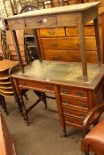 Late Victorian walnut five drawer writing desk and Georgian oak single drawer side table (2).