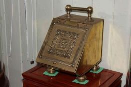 Victorian brass slope front coal box.