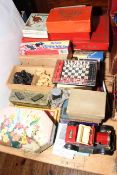 Vintage games including Lotto, Tiddlywinks, Dominoes, boxed Chess Set, Playing Cards, etc.