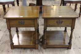 Pair of Titchmarsh and Goodwin style single drawer lamp tables, 53.5 x 45 x 45cm.