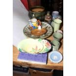 Royal Doulton jardiniere, Poole Pottery vases, Cloisonne vase, Denby circular and square dishes,