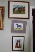 DM Alderson, three small Horse studies, largest 17cm by 24cm, framed.