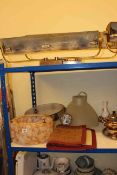 Brass picture lights, ceiling light shades, Corby trouser press, etc.