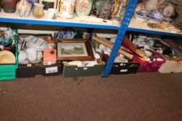 Nine boxes of costume jewellery, Oriental wares, ceramics, glass, prints, etc.