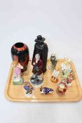 Three Royal Worcester figures, three Bunnykins figures, Josiah Wedgwood figure, Carlton trial vase,