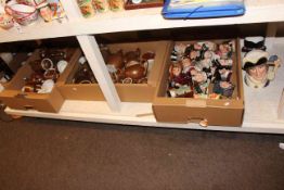 Collection of Royal Doulton toby character jugs and two tray boxes of part tea wares.