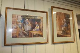 George Lilly Anderson, two watercolours depicting figures in rustic interior scenes,