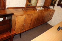 Vintage polished walnut sideboard, 90cm by 226cm by 47cm.