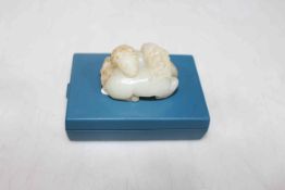 Chinese white jade piece of two recumbent horses, 4.5cm across.