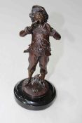 Bronze of young boy shouting, after L. Moreau, 32.5cm.