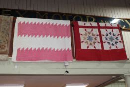 Patchwork star quilt and pink and white striped quilt (2).