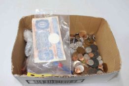 One Pound Bank of England K.O. Peppiatt, London banknote and loose Worldwide coinage.