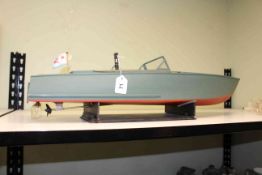 Motorised model of a gun boat (lacking remote control), 80cm length.