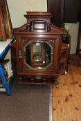 Victorian carved walnut mirror panelled door wall cabinet, 88cm by 70.5cm by 20cm.